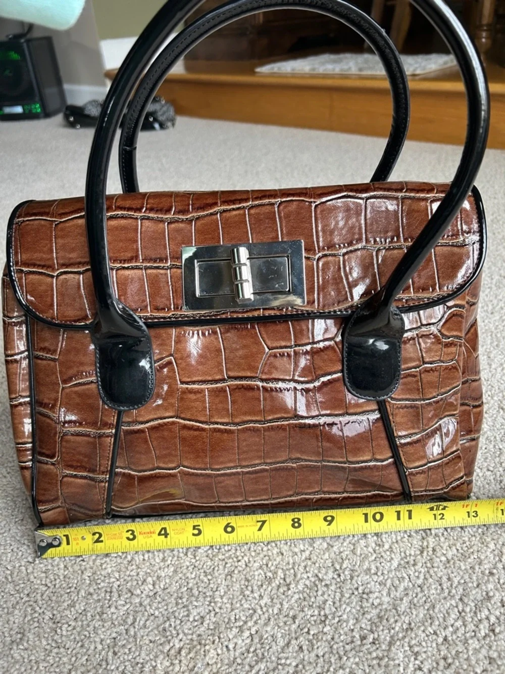 WHITE HOUSE, BLACK MARKET REPTILE, PRINT BROWN SATCHEL BAG